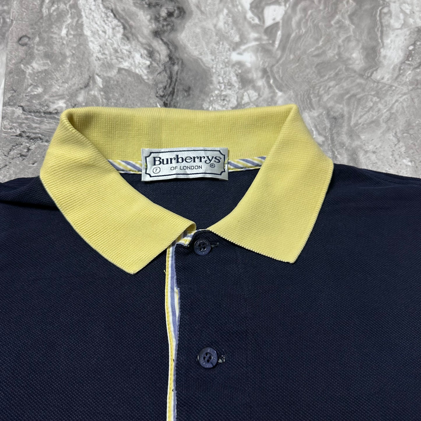 Polo bleu marine col jaune Burberrys of London – Taille XL