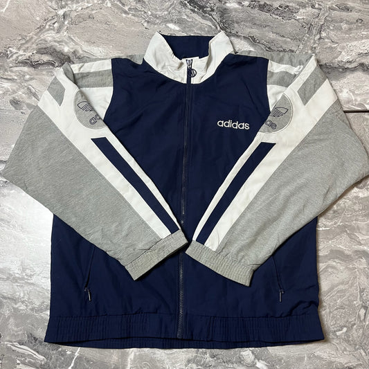 Veste Adidas bleu gris blanc vue de face