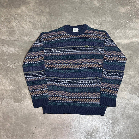 Vintage Lacoste Pullover mit Muster – Größe M/L