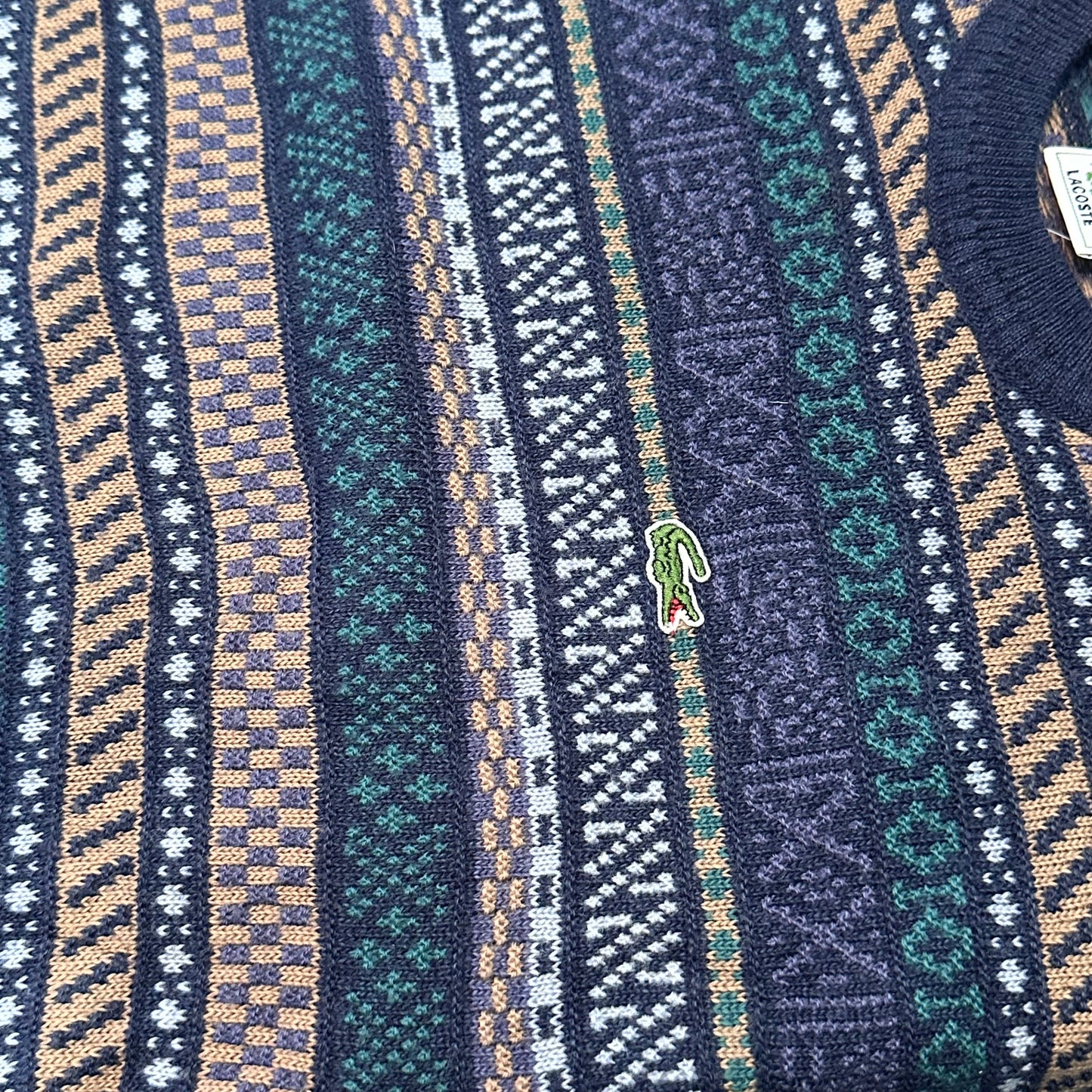 Pull Lacoste vintage à motifs – Taille M/L