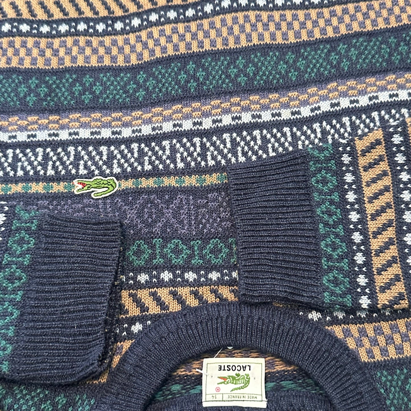 Pull Lacoste vintage à motifs – Taille M/L