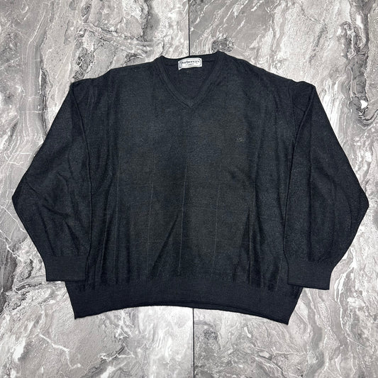 Schwarzer Burberry-Pullover mit V-Ausschnitt – Größe L