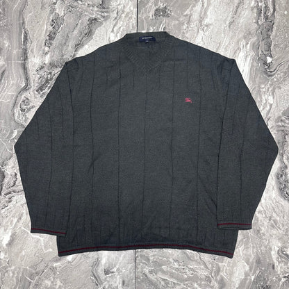 Grauer Burberry-Pullover mit V-Ausschnitt – Größe M