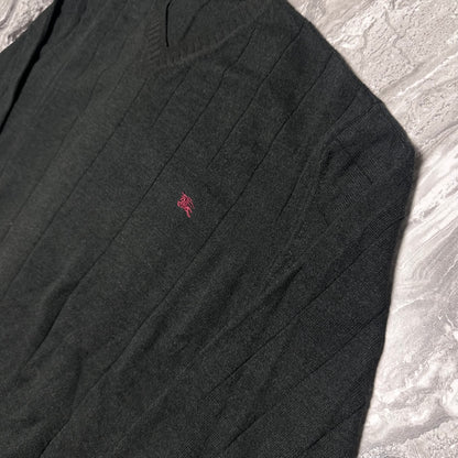 Grauer Burberry-Pullover mit V-Ausschnitt – Größe M