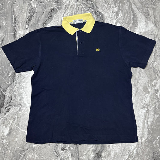 Polo bleu marine col jaune Burberrys of London – Taille XL