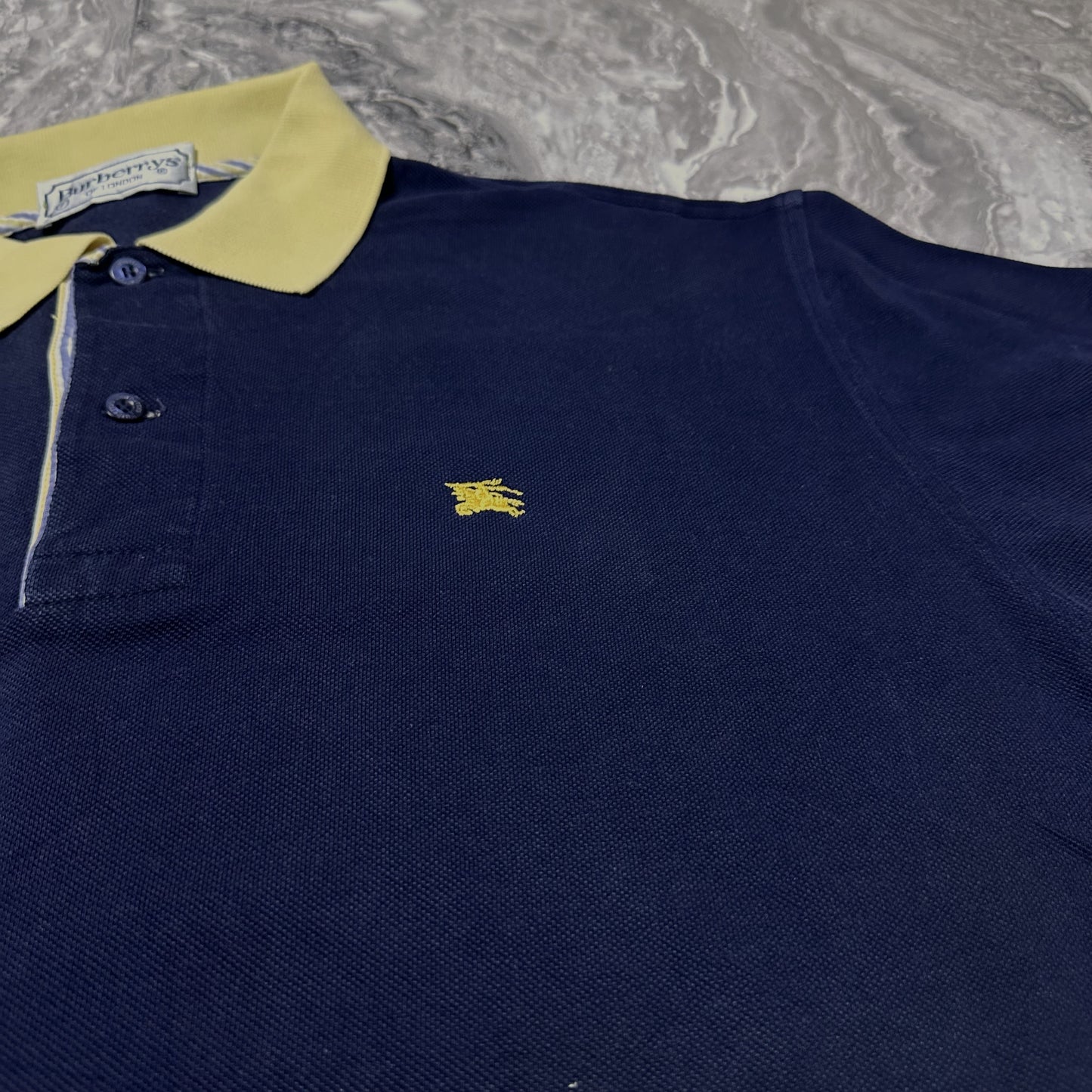 Polo bleu marine col jaune Burberrys of London – Taille XL