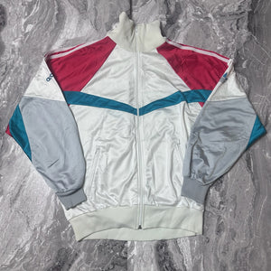Veste Adidas blanche multicolore style rétro – Taille M