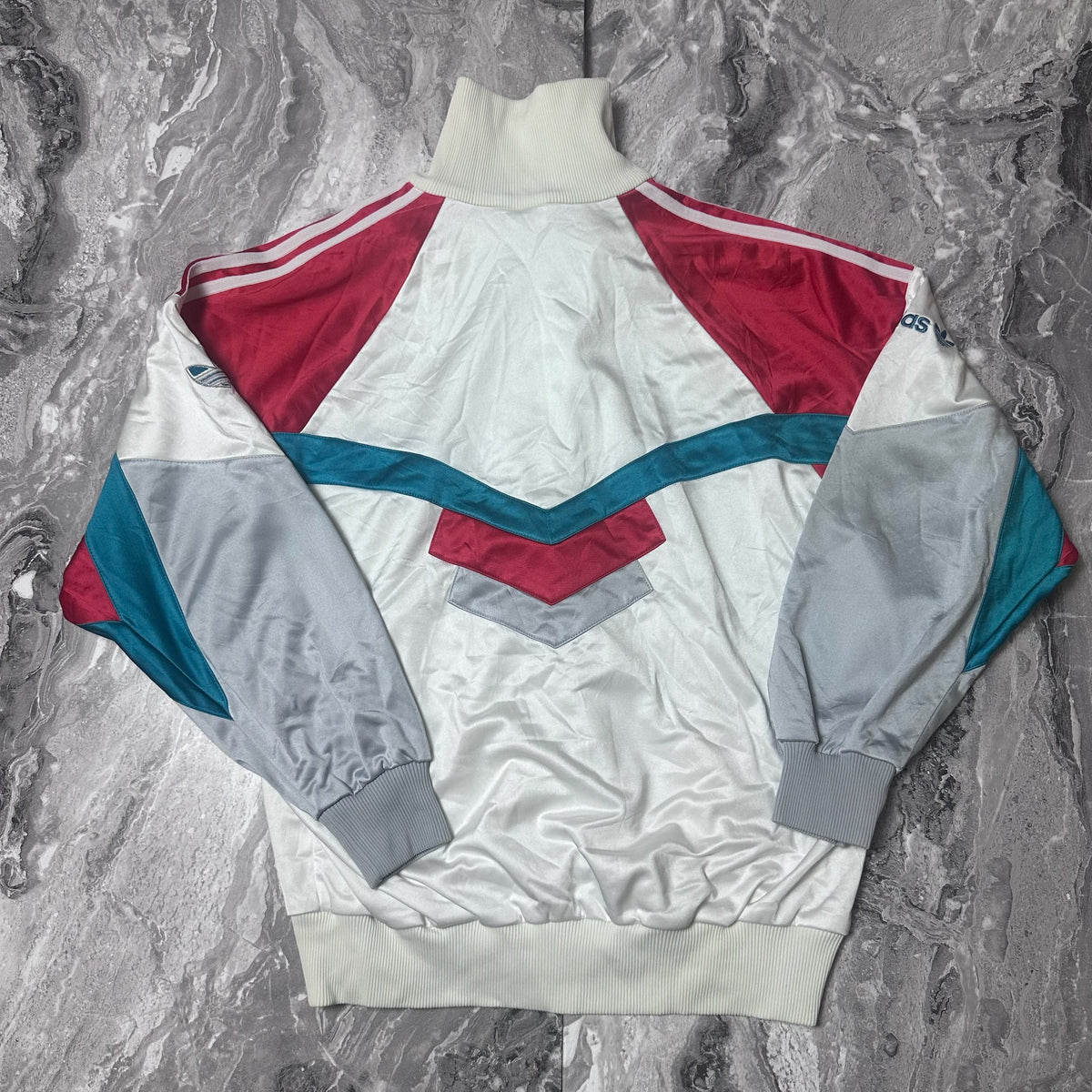 Veste Adidas blanche multicolore style rétro – Taille S