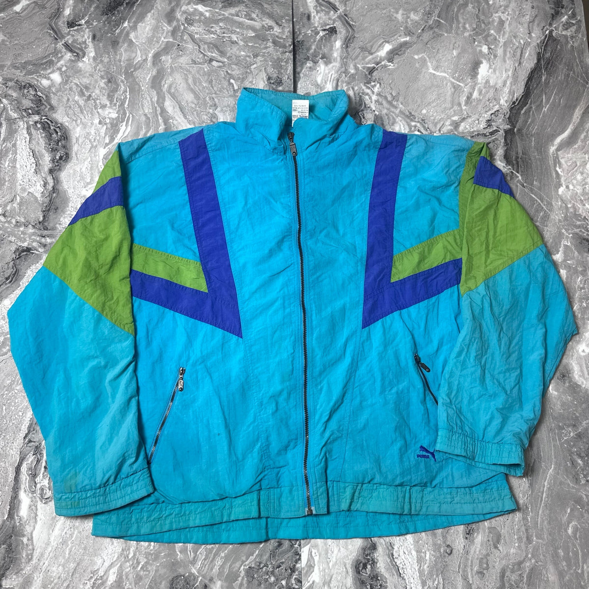 Veste Puma vintage bleue et verte vue de face