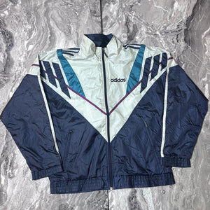 Veste Adidas vintage rétro blanche, bleue et violette – Taille M