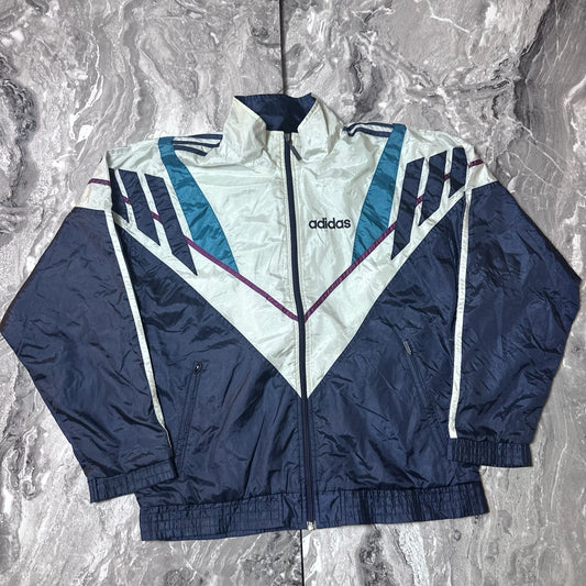 Veste Adidas vintage rétro blanche bleue et violette vue de face