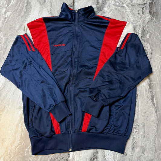 Veste Adidas retro bleu marine et rouge vue de face