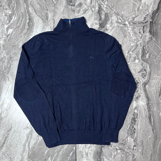 Pull Lacoste bleu marine col montant zippé vue de face